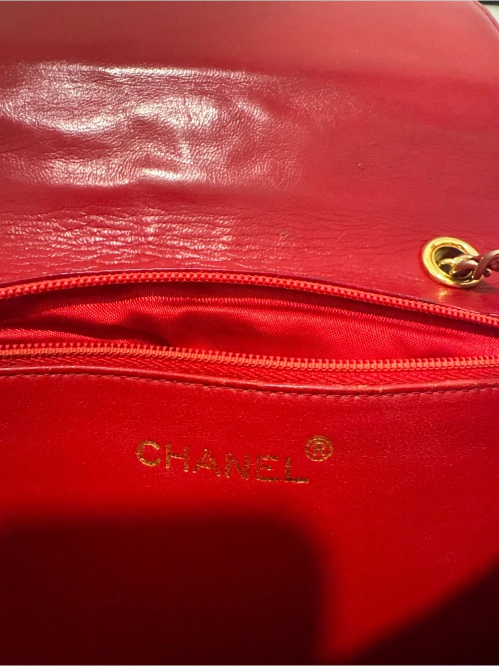 VINTAGE Chanel Red Lambskin Quilted Coco Mark Shoulder Bag - AS IS